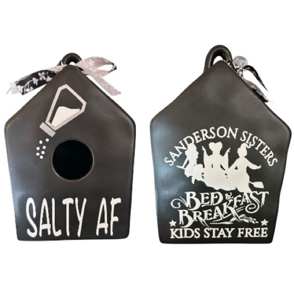 Salty AF Sanderson Sisters Bed and Breakfast Kids Stay Free Black Birdhouse